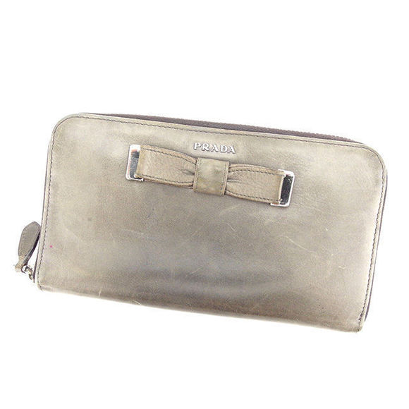 Prada ribbon long gray motif Wallet accessory leather - Picture 1 of 6